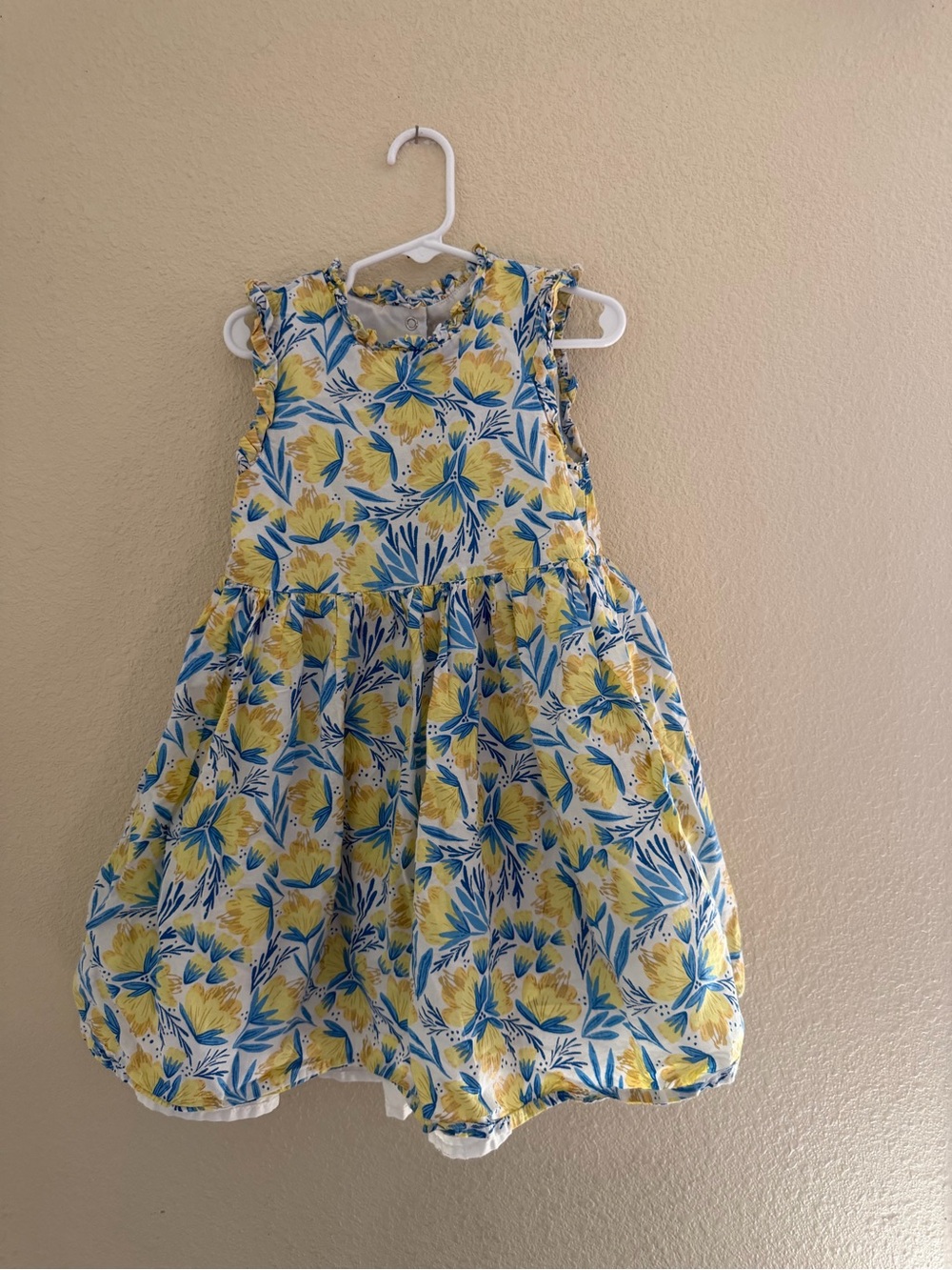 Isaac Mizrahi Yellow and Blue Floral Ruffle-Sleeve Dress